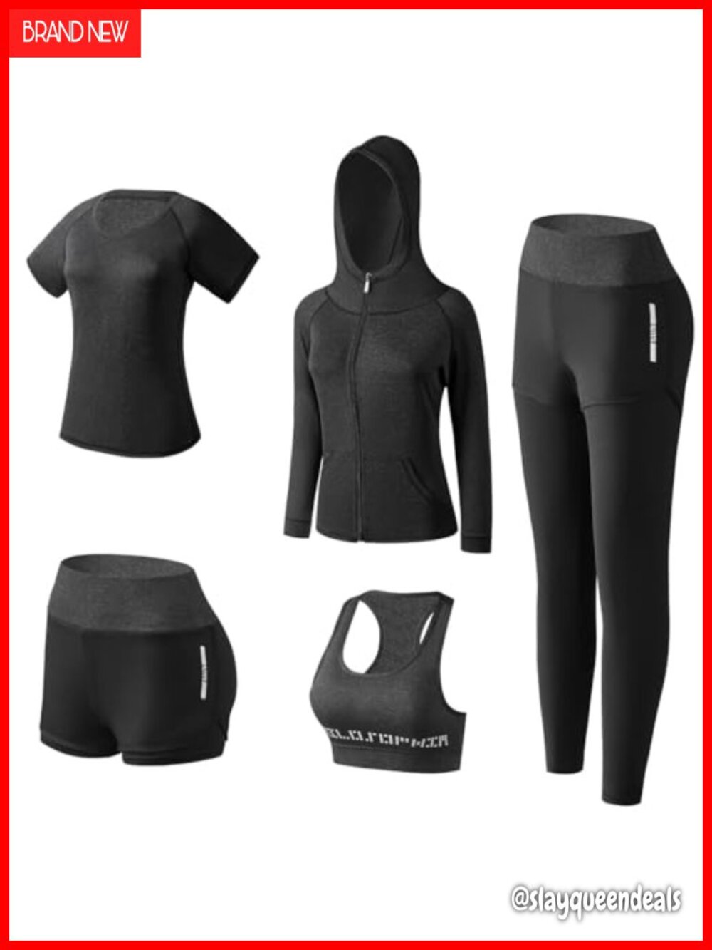 5 Piece Women's Workout Set Polyester Spandex Yoga Gym Athletic Tracksuit